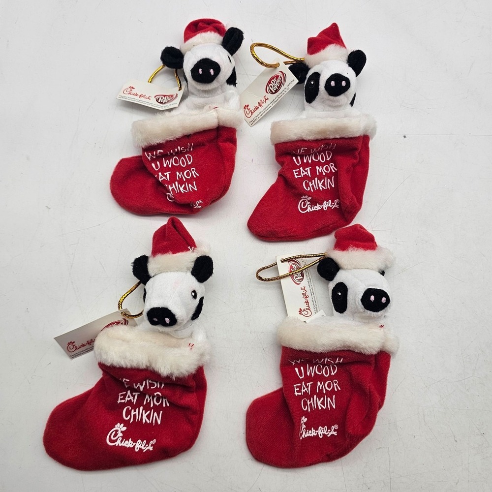 Chick-fil-A Cow Christmas Stocking Ornaments Lot 4 2008 Eat Mor Chikin Dr Pepper